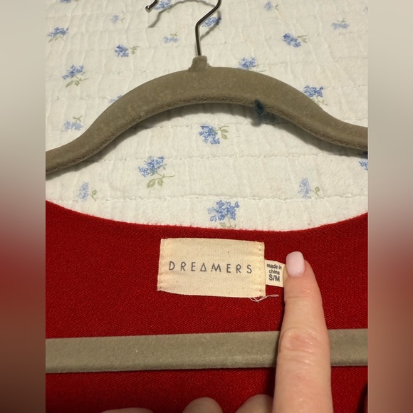 Women's Dreamers Red Long Sleeve V neck Long Sweater Size S/M soft material - Picture 2 of 3